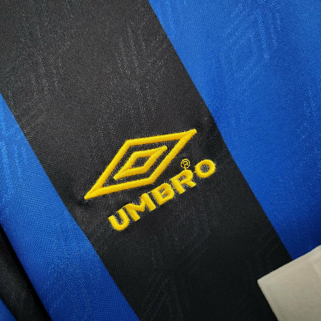 Inter Mailand 1995/96 ~ Blaues und schwarzes lokales Retro-T-Shirt